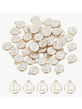 White Enamel Letter L Charms Gold Tone Alphabet Pendant 50pcs Jewelry DIY -NEW